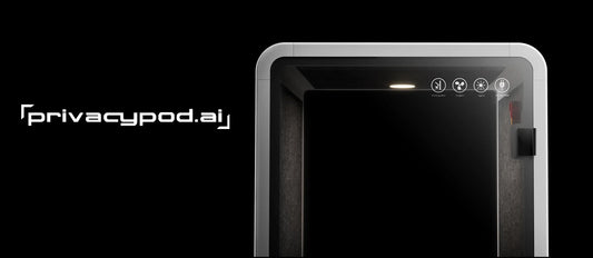 A UL Listed PrivacyPod offering a secure, private workspace within an open office environment, highlighting safety and compliance.