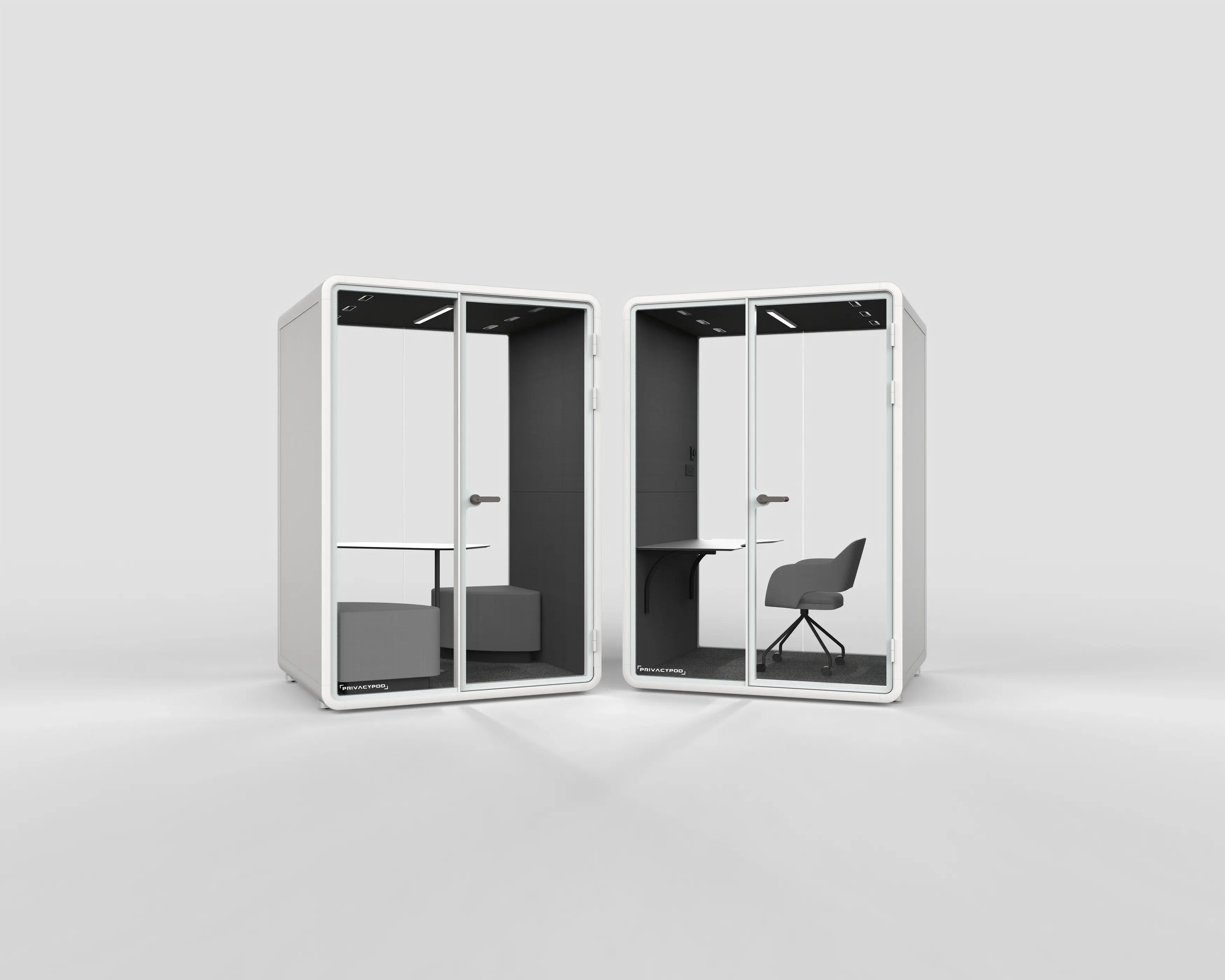 Modern office pod with glass walls on a white background