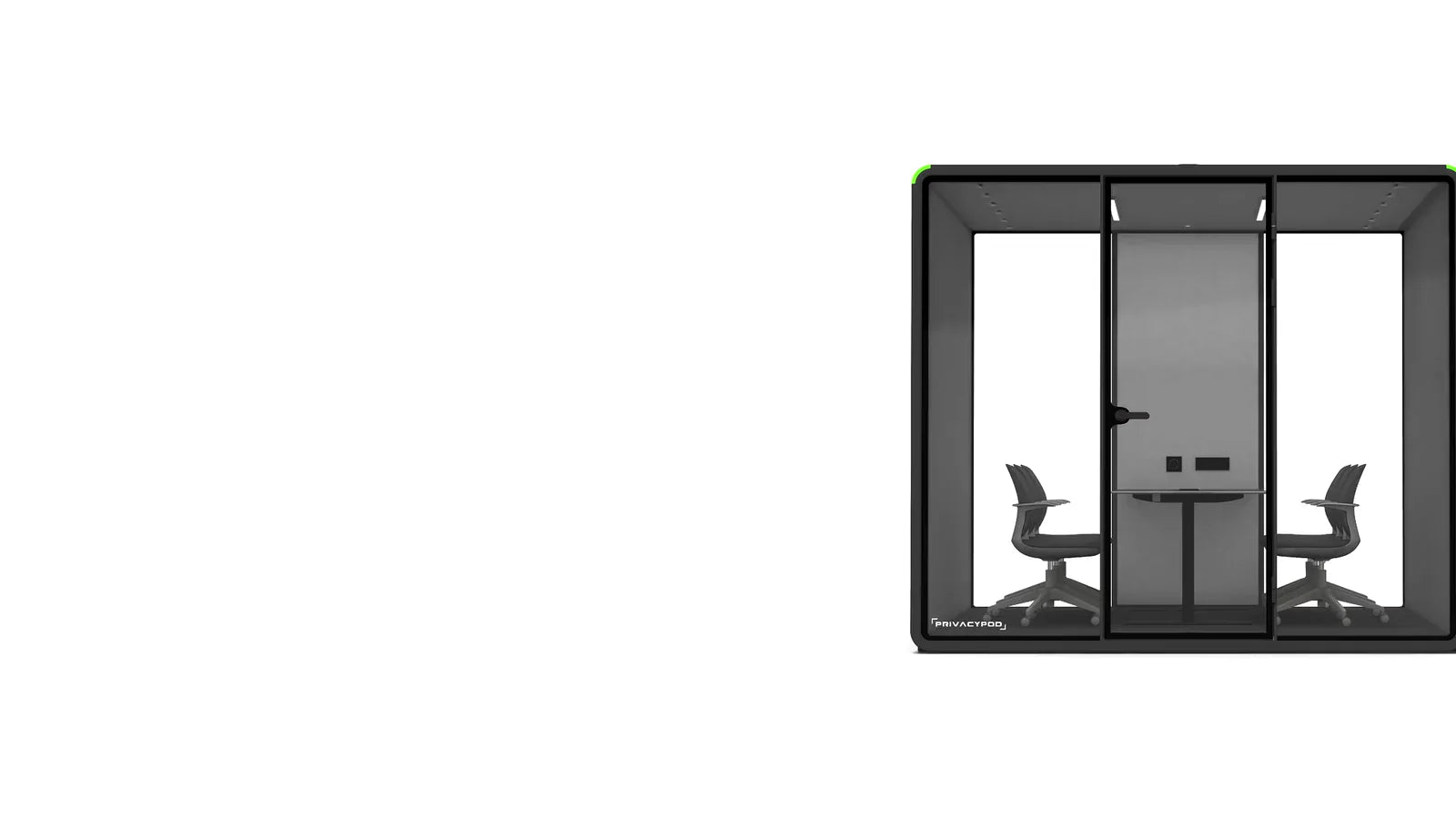 XL Pod, a six-seat soundproof meeting pod, seen from the front