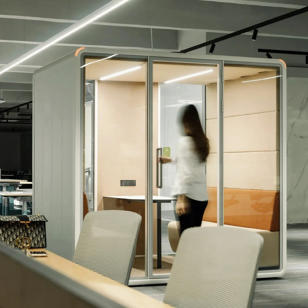 office pod engineered for speech privacy.
