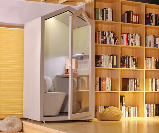  A serene and focused workspace inside a home office pod by PrivacyPod.ai.