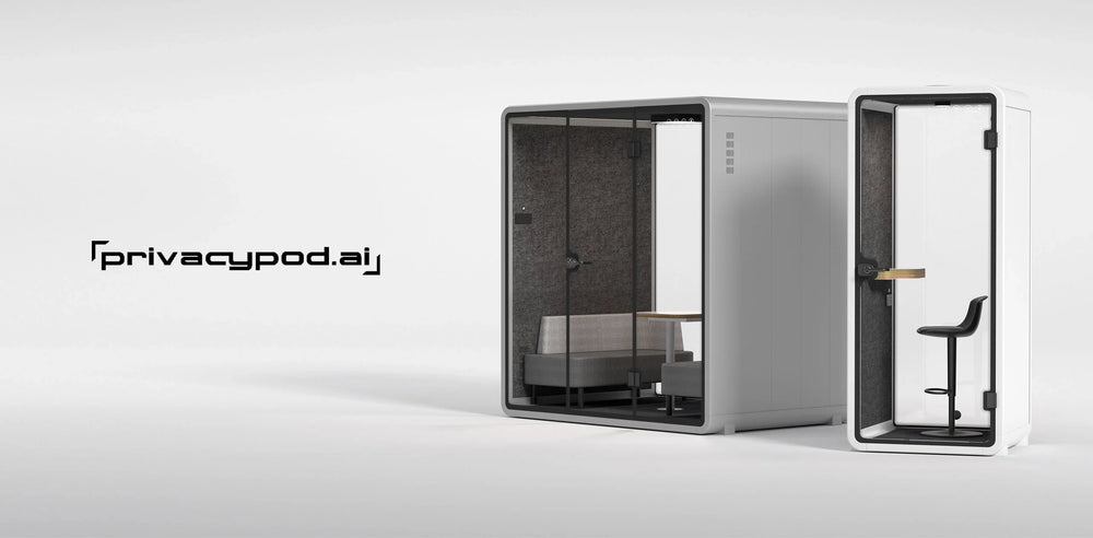 A serene office space featuring a PrivacyPod.ai soundproof office pod, embodying tranquility and focus in the workplace.