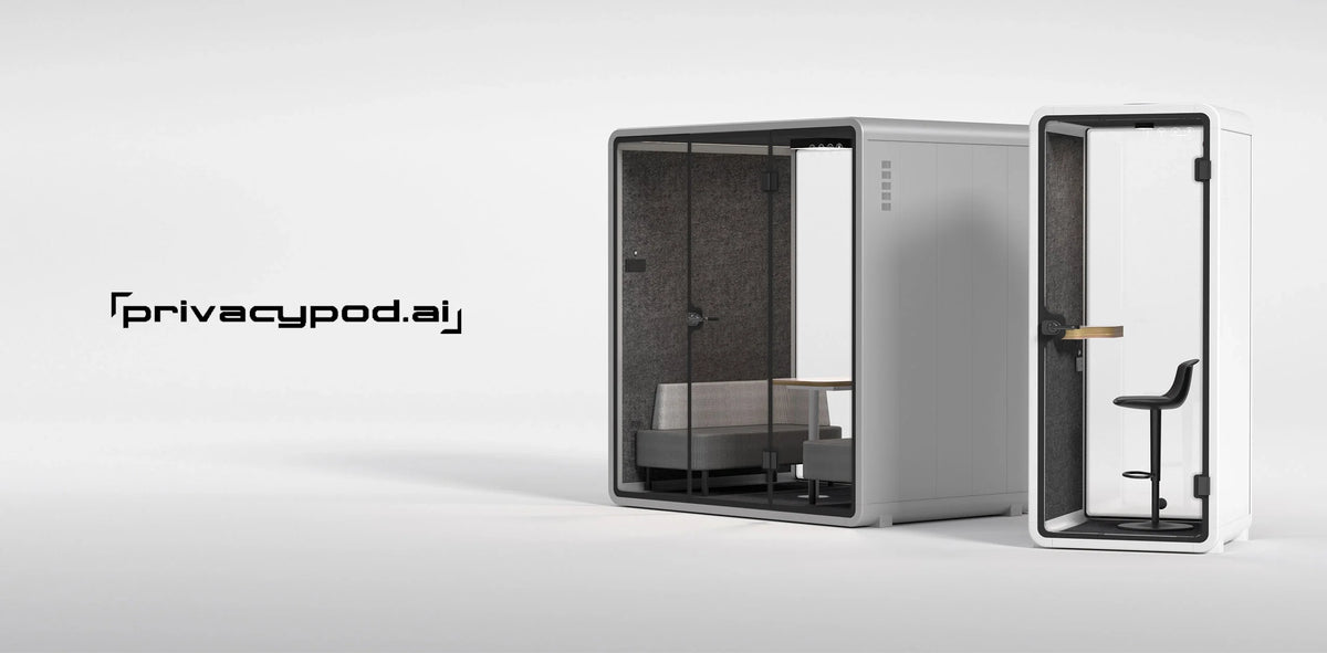 A serene office space featuring a PrivacyPod.ai soundproof office pod, embodying tranquility and focus in the workplace.