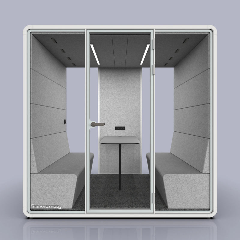 6-Person Soundproof Meeting Pod for Team Meetings | PrivacyPod Charcoal / Ochre 6-Person Soundproof Meeting Pod for Team Meetings | PrivacyPod Charcoal / Ochre