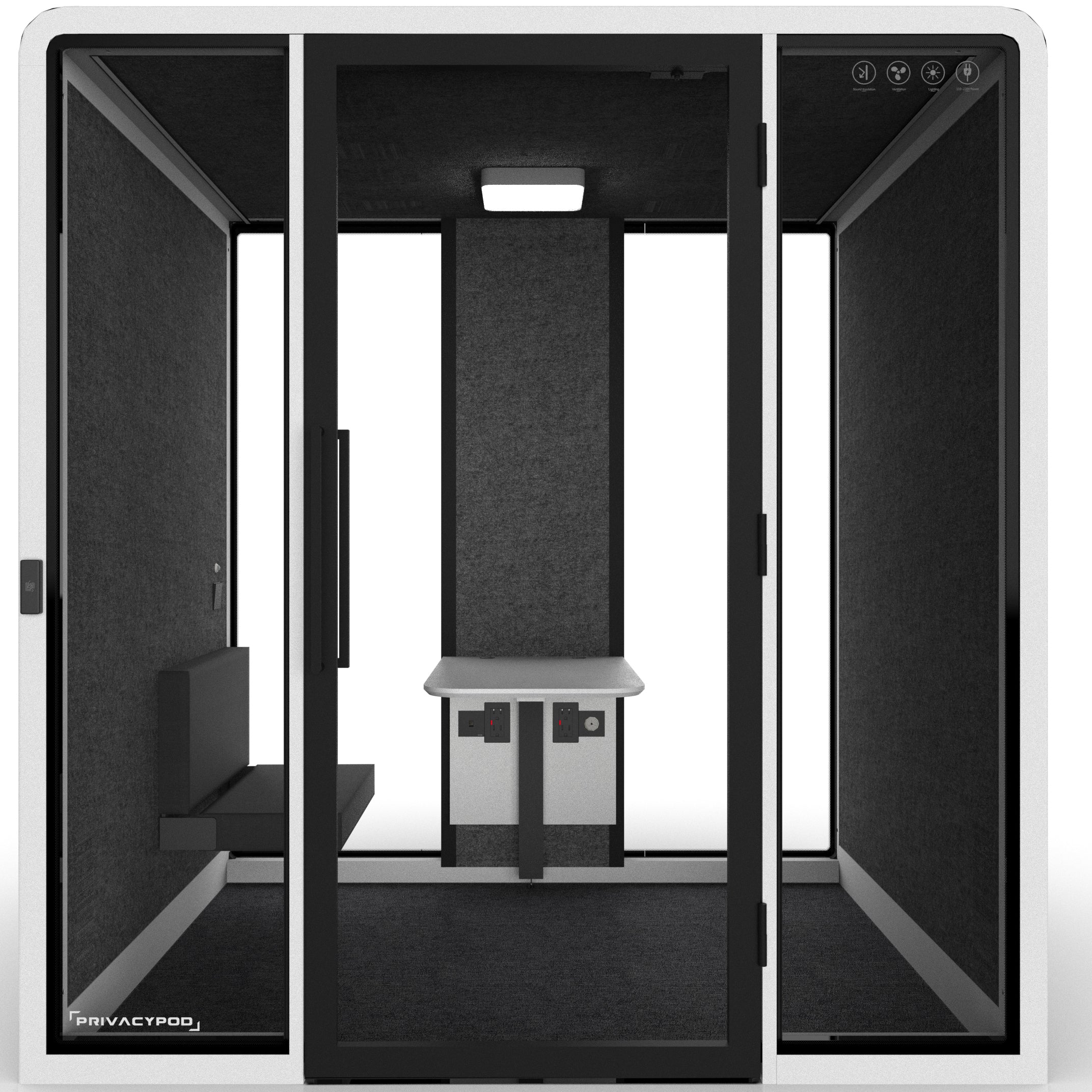 Private office pod with partition walls on a white background