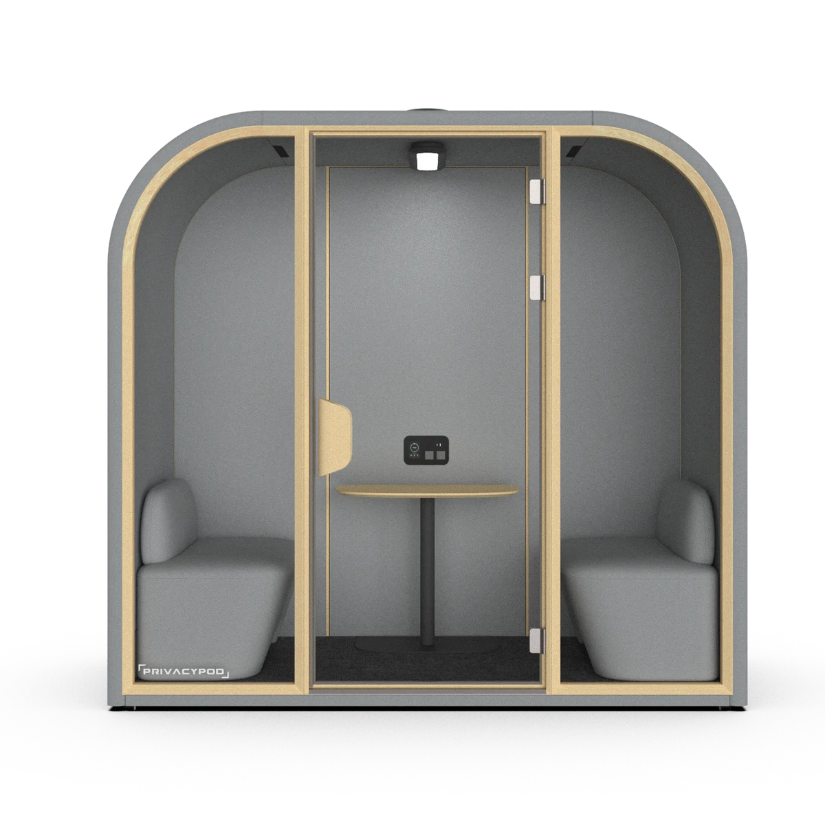 PrivacyPod Arc SL Pod with two benches, perch table, and full solid back wall