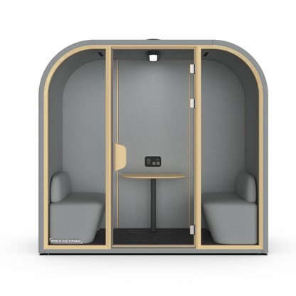 PrivacyPod Arc SL Pod with two benches, perch table, and full solid back wall