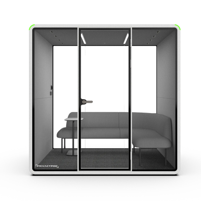 PrivacyPod L Pod with L-shaped couch and side table