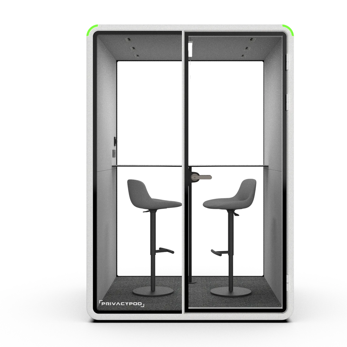PrivacyPod M Pod with two stools and bar-height table