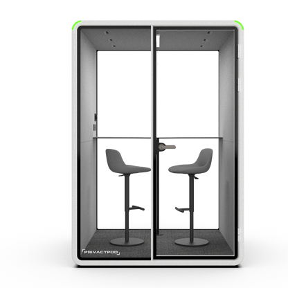 PrivacyPod M Pod with two stools and bar-height table