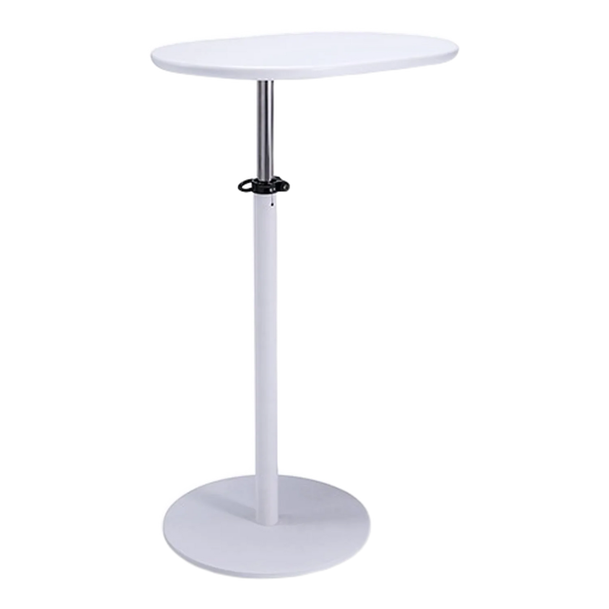 Lift side table in white: a height-adjustable pedestal with a round base and rounded top, sold as the sofa add-on