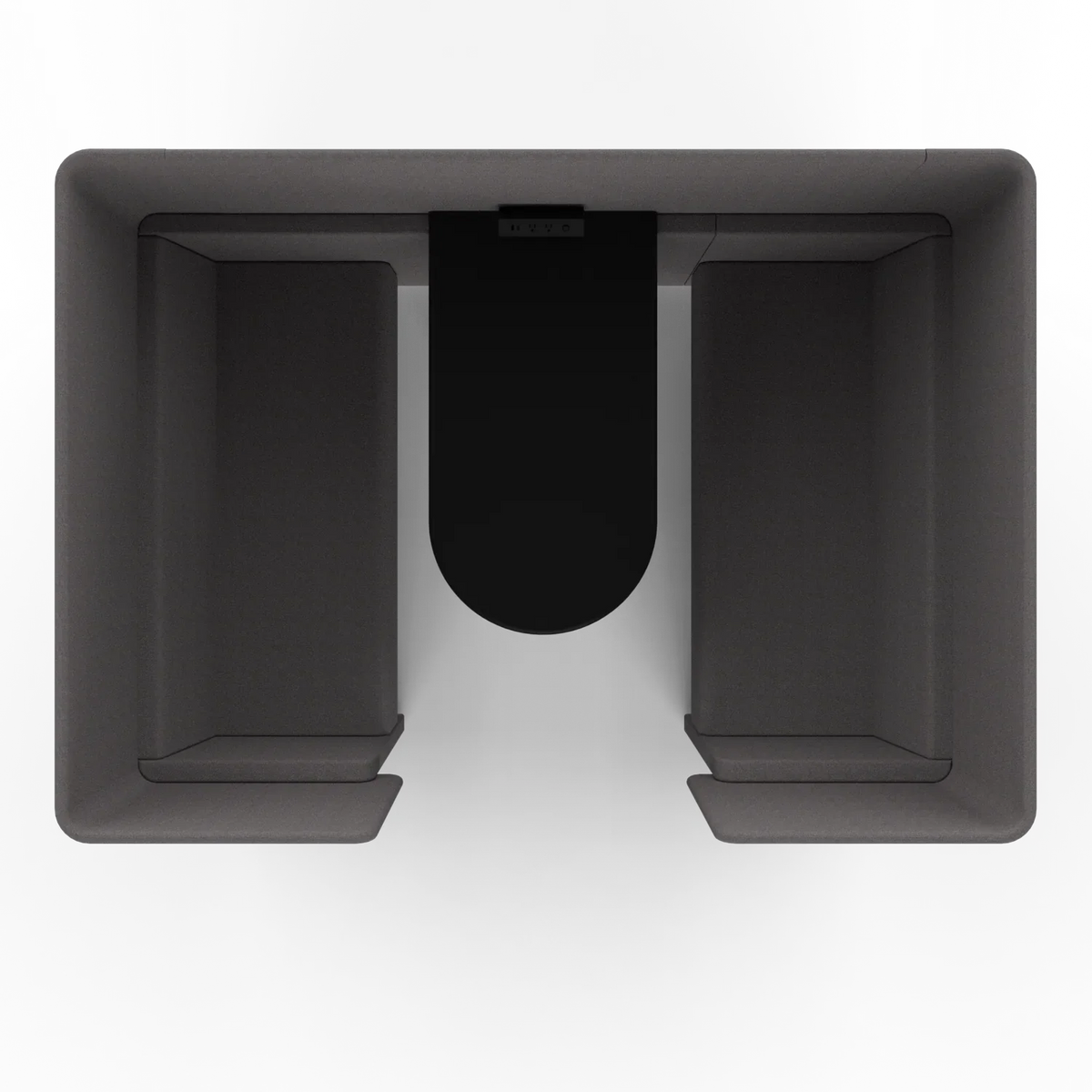 Quad Meeting Nook from above: a U of tall panels, a bench down each side and the rounded pedestal table in the middle