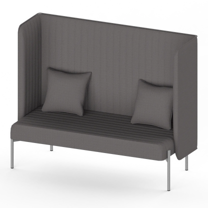 Duo High-Back Sofa, three-quarter view: the channeled back wraps into both side panels above a two-seat bench