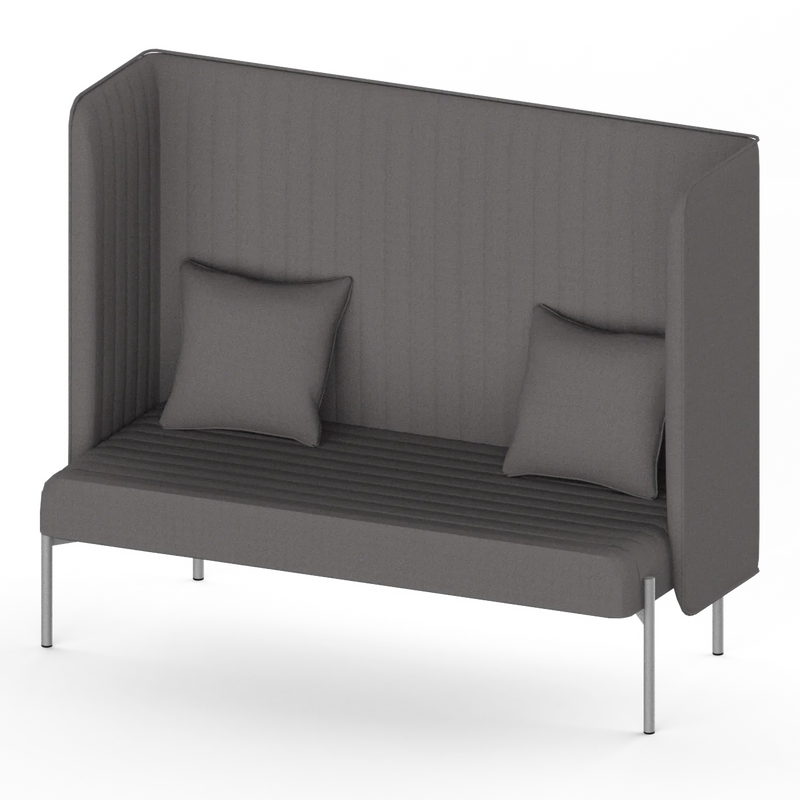 Duo High-Back Sofa, three-quarter view: the channeled back wraps into both side panels above a two-seat bench