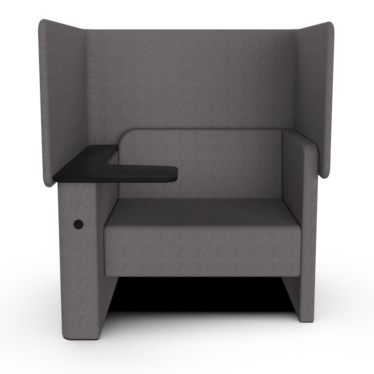 Solo Wing Chair, front view: solid wing panels on both sides, a swing-in tablet arm and an outlet in the side panel (Gabriel Medley 60167)