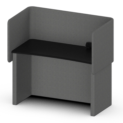 Solo Study Carrel, three-quarter view: upholstered back and wings around an open-fronted worktop