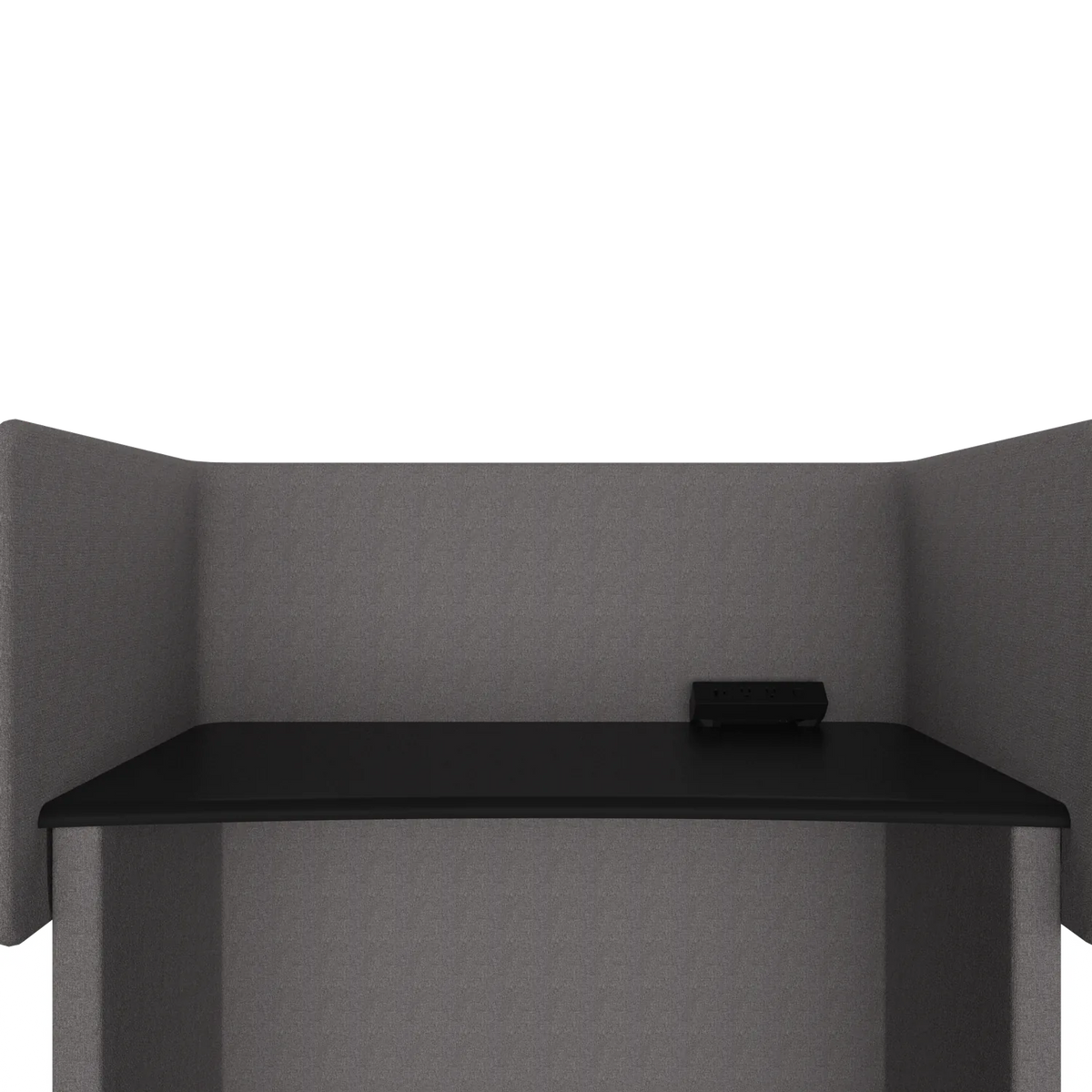 Close-up of the power module on the Solo Study Carrel worktop: two outlets, USB-A and USB-C