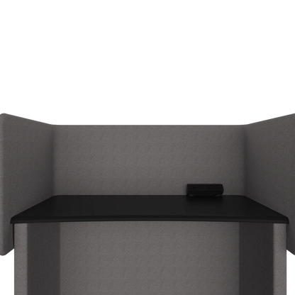 Close-up of the power module on the Solo Study Carrel worktop: two outlets, USB-A and USB-C