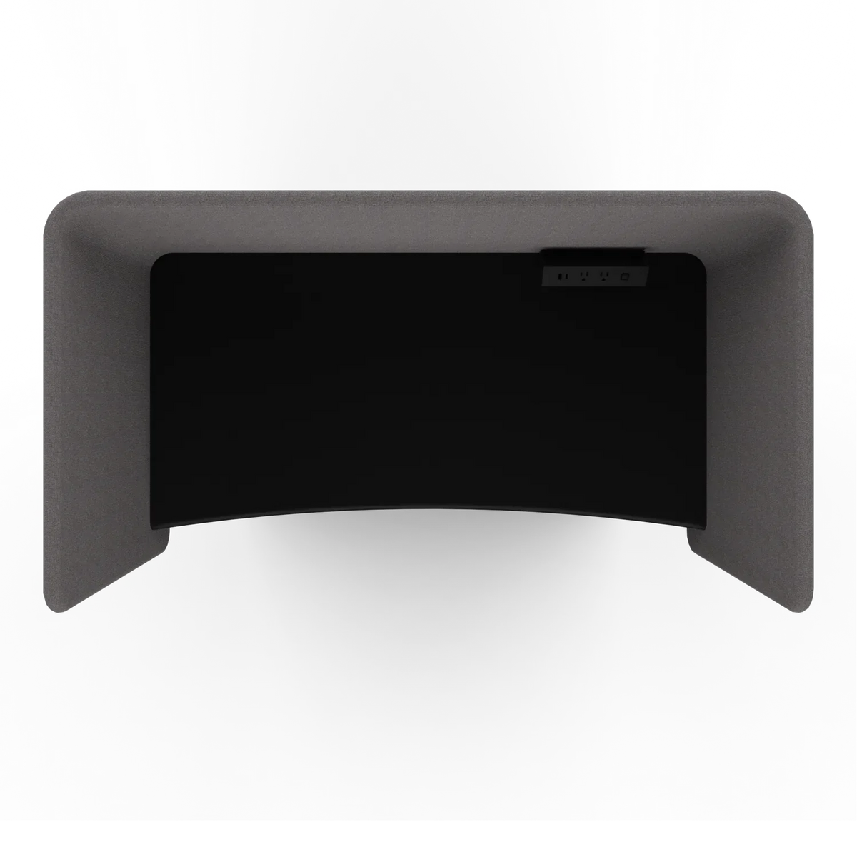 Solo Study Carrel from above: the worktop spans wing to wing with the power module at the back corner
