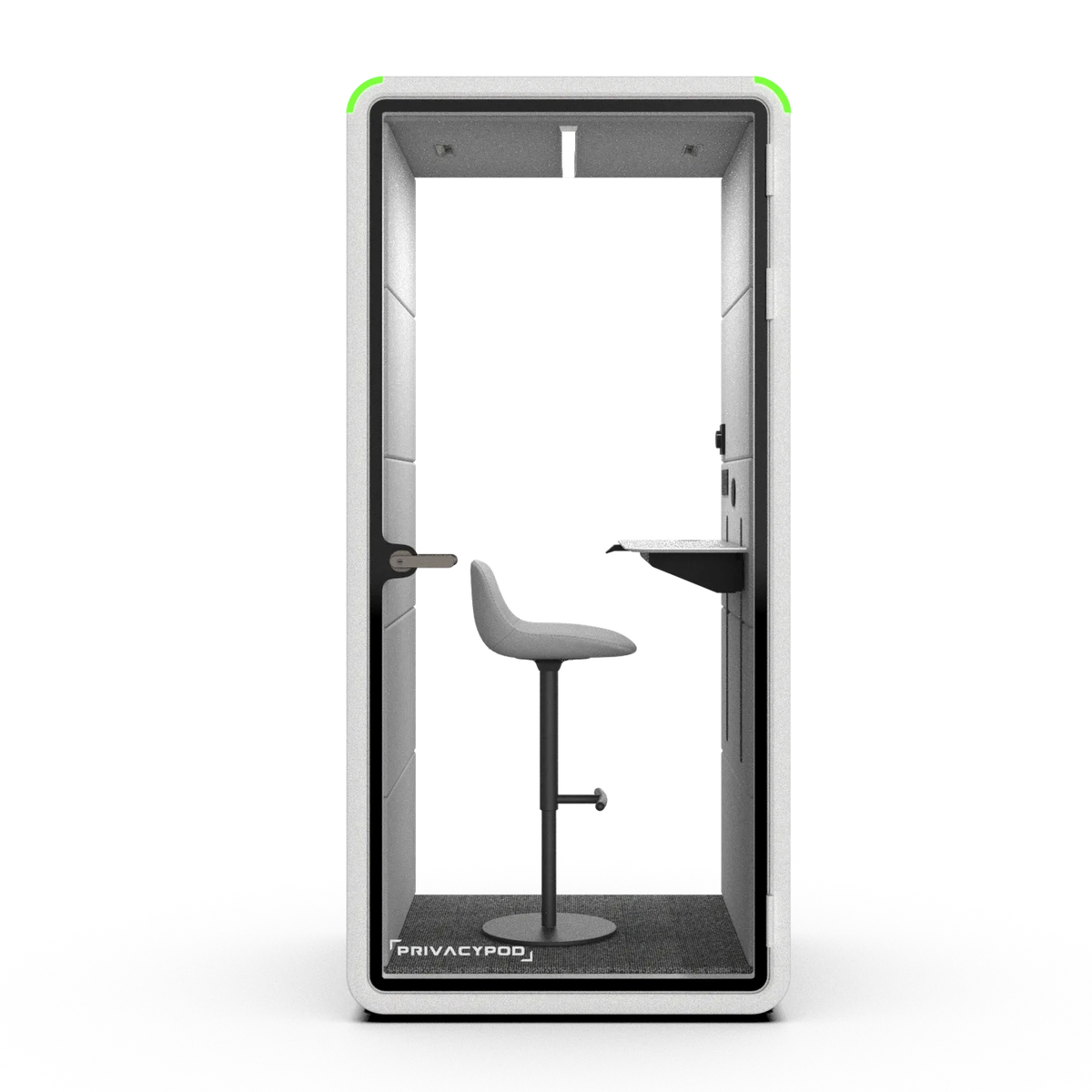 PrivacyPod S Pod Plus with stool and integrated height-adjustable table