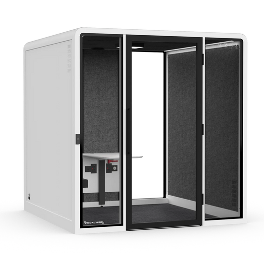 XL ADA Pod, White exterior, Graphite Felt interior, Foldable Table & Chair