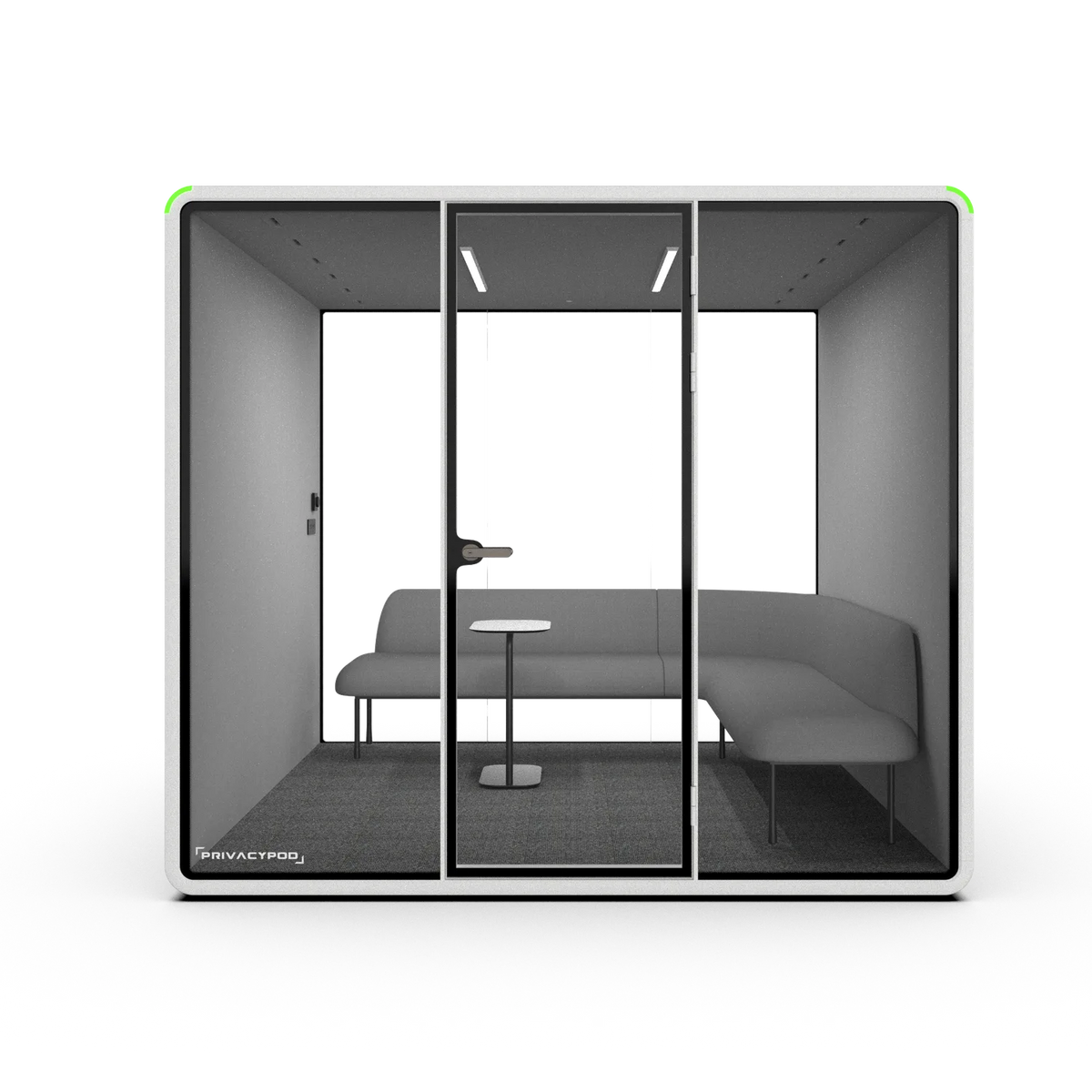 PrivacyPod XL Pod with L-shaped couch and side table