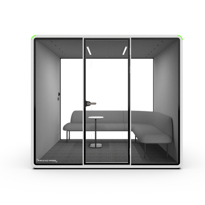 PrivacyPod XL Pod with L-shaped couch and side table
