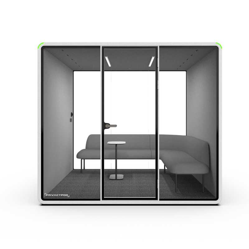PrivacyPod XL Pod with L-shaped couch and side table