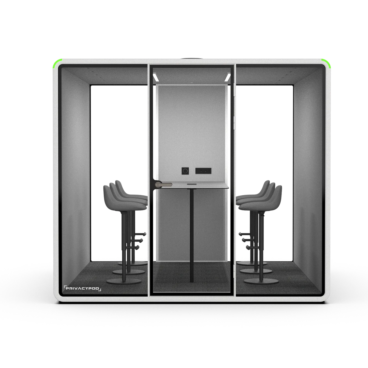 PrivacyPod XL Pod with six stools and mounted bar table