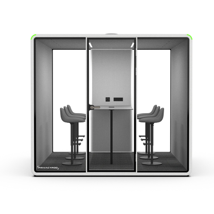 PrivacyPod XL Pod with six stools and mounted bar table