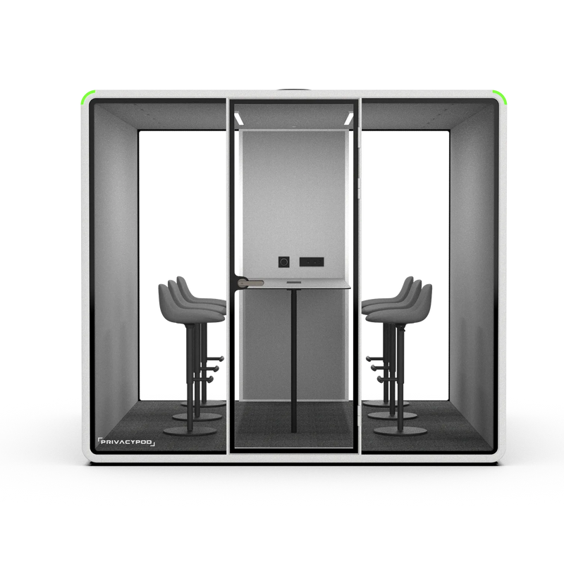 PrivacyPod XL Pod with six stools and mounted bar table