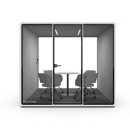 PrivacyPod XL Pod with four swivel chairs and rounded table