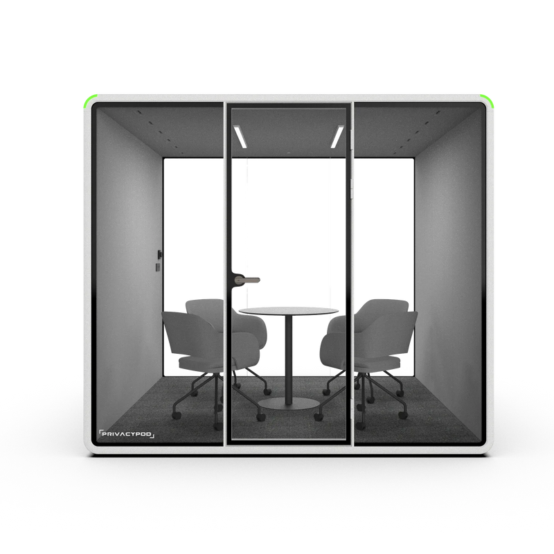 PrivacyPod XL Pod with four swivel chairs and rounded table